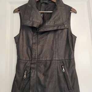 KENNA-T black genuine leather moto style vest with asymmetrical zipper size S